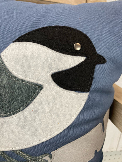 Chickadee felt appliqué pillow - Maine state bird